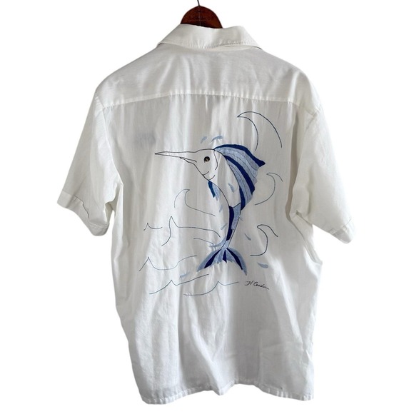 The Unbranded Brand Other - Vtg Fishing Shirt Men Large L Embroidered Marlin Swordfish Short Sleeve Button